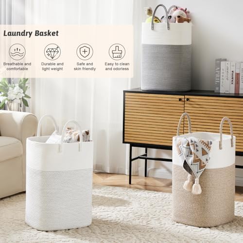 Artfeel Laundry Basket, Woven Cotton Rope Laundry Hamper, 40L Versatile Storage - Image 4