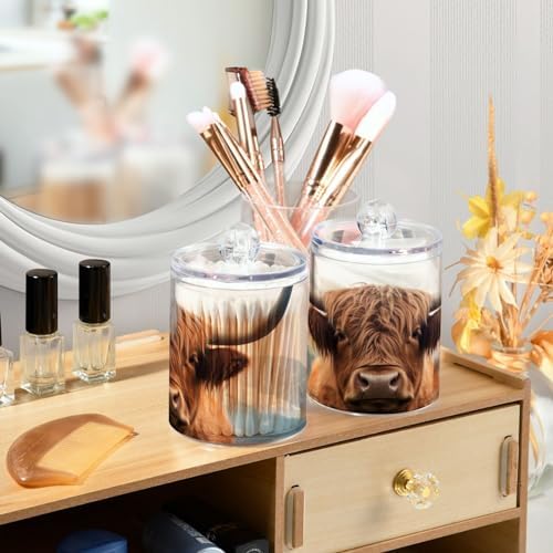 2 Pack Apothecary Jars Bathroom Highland Cow Qtip Holder Dispenser Clear - Image 6