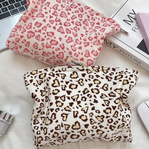 Leopard Makeup Bags for Women, Corduroy Cosmetic Pouch Large Purse - Image 4