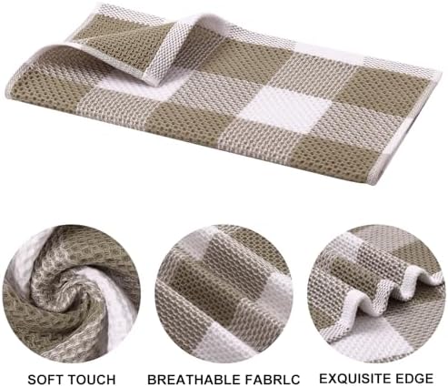 Mordimy Cotton Waffle Kitchen Towels, 8 Pack, Khaki & White - Image 2