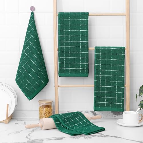 Homaxy 100% Cotton Terry Kitchen Towels, 8 Pack, Dark Green - Image 6