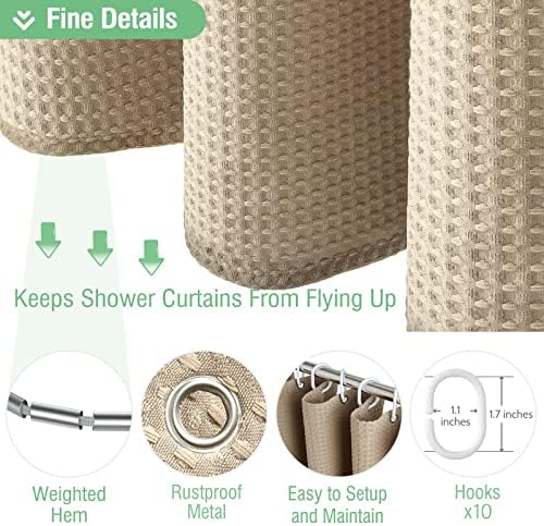Dynamene Stall Waffle Shower Curtain 256 GSM Heavy Fabric 60x84 Beige/Khaki - Image 5