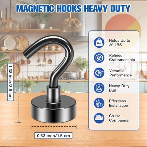 Grtard 40 Pcs Black Magnetic Hooks Heavy Duty, 30 LBS Strong Magnet Hooks - Image 4