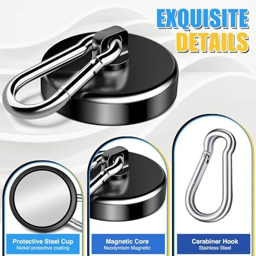200Lbs Magnetic Carabiner Hooks, 12 Pack Black Strong Magnetic Hooks - Image 4
