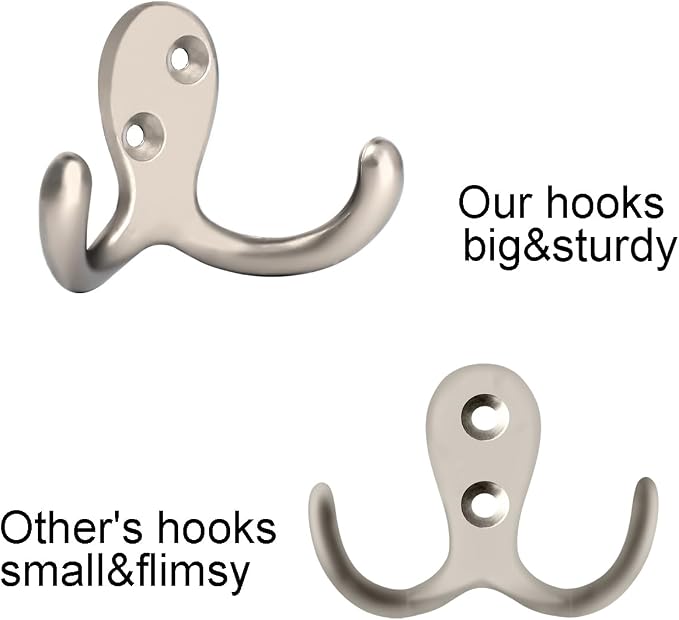 IBosins 16 Pack Silvery Double Prong Coat Hooks Wall Mounted - Image 3