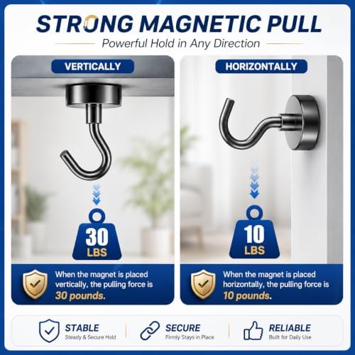 Grtard 200 Pcs Black Magnetic Hooks Heavy Duty, 30LBS Strong Magnet Hooks - Image 5