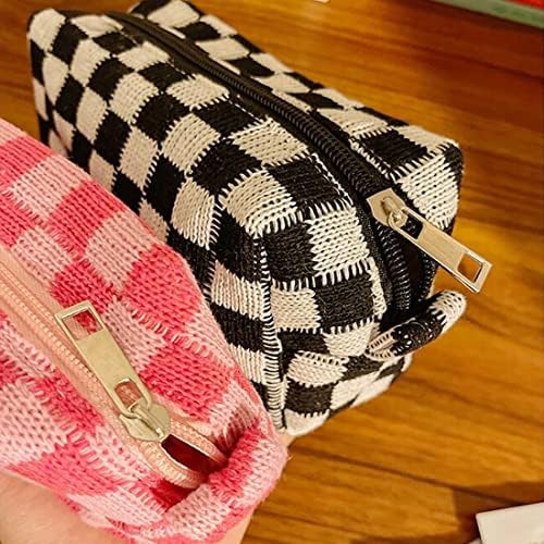 2 Pcs Checkered Cosmetic Bags for Women, Small Makeup Pouches - Image 5