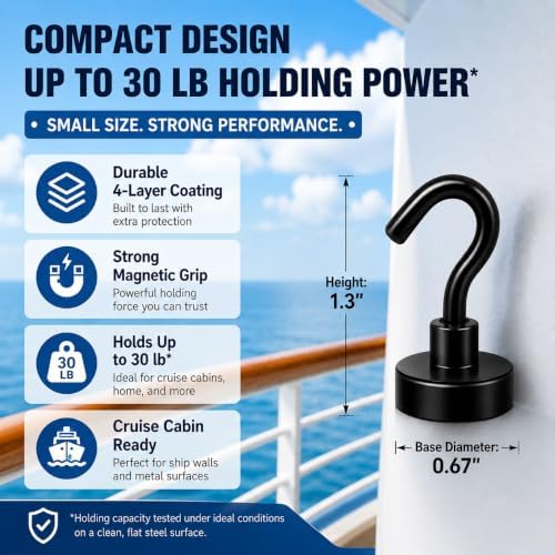 Neosmuk Magnetic Hooks for Cruise Cabins, 30lb Heavy Duty, 4 Pack - Image 2