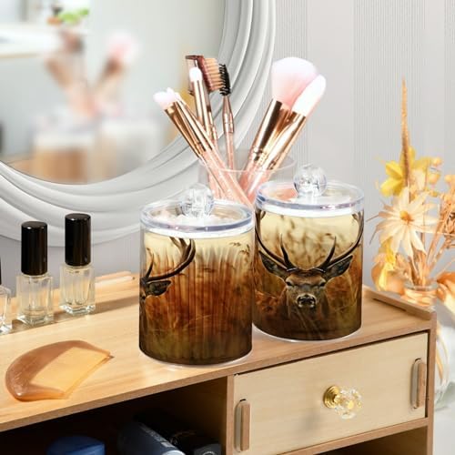 4 Pack Apothecary Jars Bathroom Antler Deer Qtip Holder Dispenser Clear Plastic - Image 6