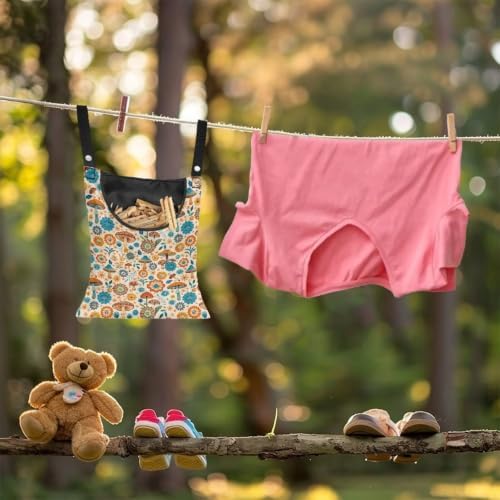 Boho Mushroom Hanging Clothespin Bag, Floral Waterproof Clothespin Holder - Image 4