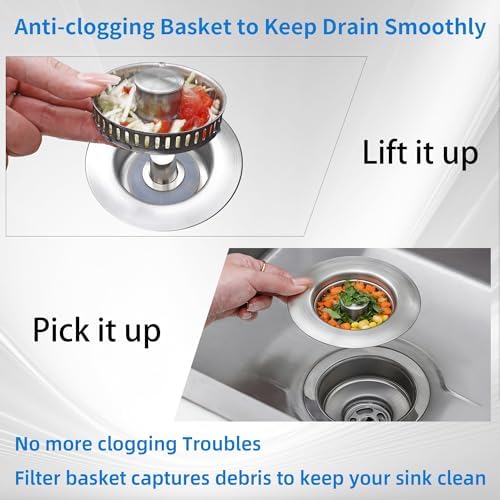 3 in 1 Kitchen Sink Drain Strainer, Pop up Sink Stopper Kitchen Drain, - Image 6