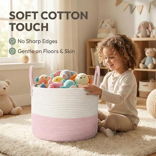 JMvicyroam 65L Extra Large Machine Washable Cotton Rope Blanket Basket - Image 5