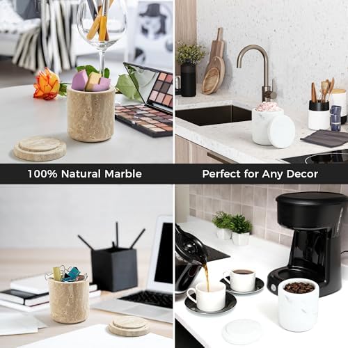 Marble Qtip Holder with Lid Natural Cotton Ball Container - Image 4