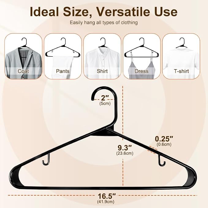 HOUSE DAY Black Plastic Hangers 200 Pack, Slim Space-Saving Clothes Hangers | - Image 2