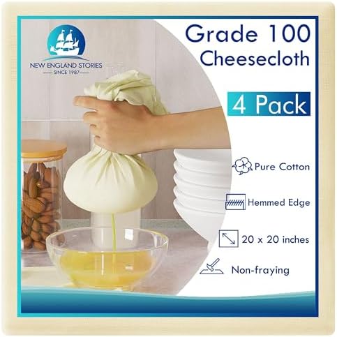 4 PCS Reusable Cheesecloth, Grade 100, 20x20 Inch Hemmed Cheese Cloth by NewEnglandStories