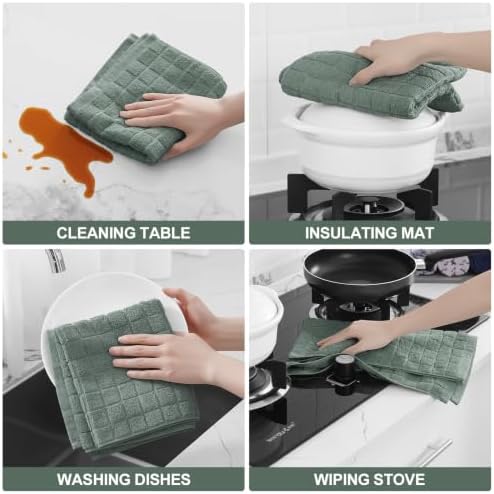 Homaxy Large Premium Cotton Kitchen Towels 16"x 28", 4 Pack, Sage Green - Image 4