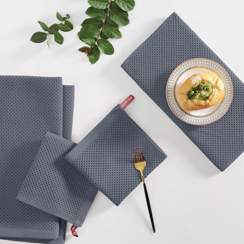 Homaxy 16 Pack 100% Cotton Kitchen Towels and Dishcloths Set, Dark Grey - Image 6