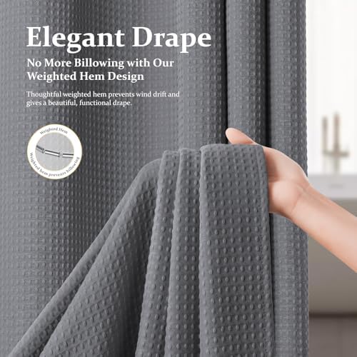 Dynamene Stall Waffle Shower Curtain 256 GSM Heavy Fabric 60x84 Grey/Gray - Image 4