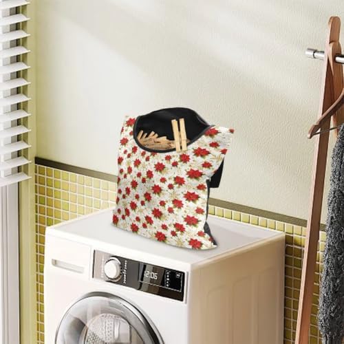 Red Floral Clothes Pin Storage Bag, Heavy Duty Hanging Holder - Image 3
