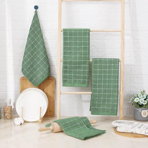 Homaxy 100% Cotton Terry Kitchen Towels, 2 Pack, Grass Green - Image 6