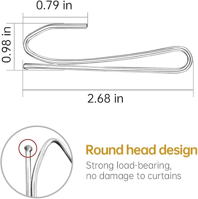 50 Pack Heavy Duty Metal Pinch Pleat Curtain Drapery Hooks, 2.68 Inch | - Image 2