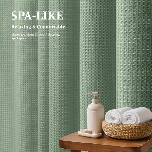Dynamene Extra Wide Waffle Shower Curtain 256 GSM Fabric 84x72 Sage Green - Image 3