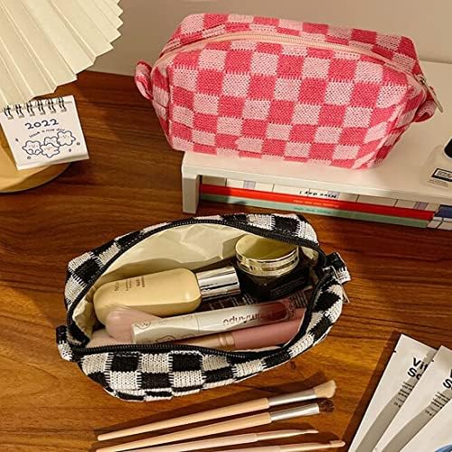2 Pcs Checkered Cosmetic Bags for Women, Small Makeup Pouches - Image 3
