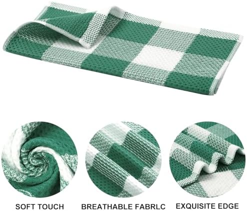 Mordimy 8 Pack Kitchen Towels and Dishcloths Set, Dark Green & White - Image 2