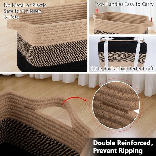 OIAHOMY 30L Storage Basket Large Blanket Basket Living Room Black & Brown - Image 6