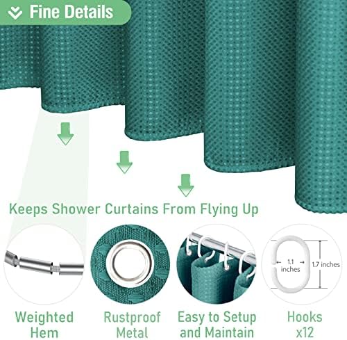 Dynamene Extra Long Waffle Shower Curtain 256GSM Fabric 72x96 Seaweed Green - Image 5