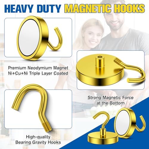Grtard 8 Pcs Yellow Magnetic Hooks Heavy Duty, 120 LBS Strong Magnet Hooks - Image 2