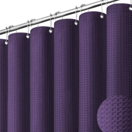 Dynamene Extra Wide Waffle Shower Curtain 256 GSM Fabric 108x72 Purple by Dynamene