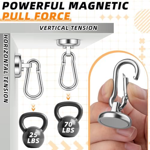 FINDMAG Magnetic Hooks, 70LBS Neodymium Magnet Hooks Heavy Duty, 6 Pack - Image 7