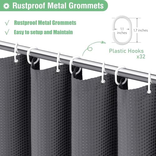 Dynamene Extra Wide Waffle Shower Curtain 256 GSM 180"x72" Charcoal Grey - Image 6