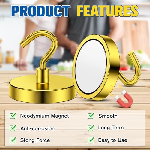 Grtard 8 Pcs Yellow Magnetic Hooks Heavy Duty, 120 LBS Strong Magnet Hooks - Image 3