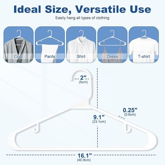 HOUSE DAY White Plastic Hangers 200 Pack, Slim Space-Saving Clothes Hangers | - Image 2