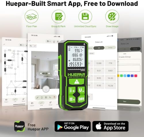 Huepar 200Ft Bluetooth Laser Measuring Tool S60-BT, APP Control, Rechargeable - Image 2