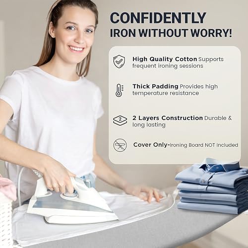 UniSimp Ironing Board Cover and Pad 18"x49" Extra Thick Natural Cotton - Image 6