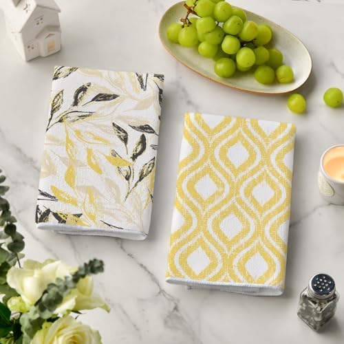 Artoid Mode Yellow Floral Leaves Boho Kitchen Towels Dish Towels, 18x26 Inch - Image 3