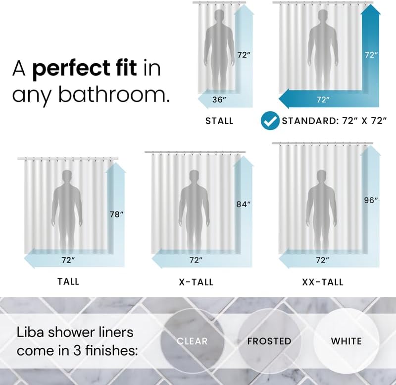 LiBa Shower Curtain PEVA 8G, 72x72 Inch White 2-Pack - Image 2
