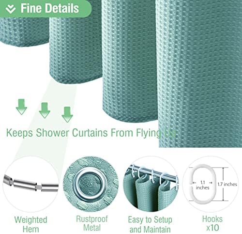 Dynamene Stall Waffle Shower Curtain 256 GSM Heavy 54"x78" Teal/Turquoise - Image 5