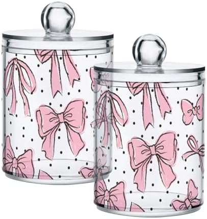 4 Pack Apothecary Jars Bathroom Bow Pink Qtip Holder Dispenser Clear Plastic by Unknown
