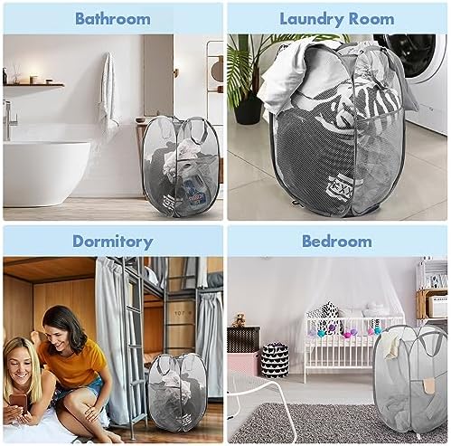 2 Pack Pop Up Laundry Hampers, 70 L Collapsible Foldable Mesh Basket - Image 7