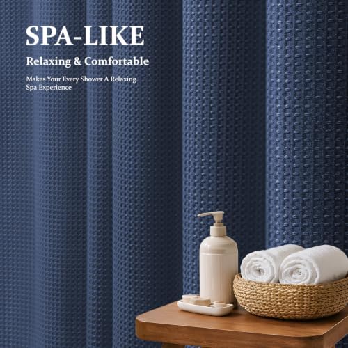 Dynamene Long Waffle Shower Curtain 256 GSM Heavy Fabric 72x78 Navy Blue - Image 3