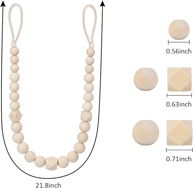 KLOGTSIND Wood Bead Curtain Tiebacks, 4 Pack Curtain Tie Backs - Image 2