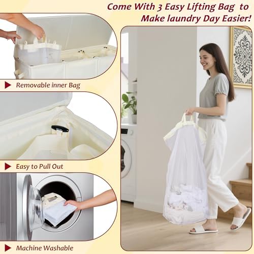 175L Laundry Hamper 3 Section, Large Laundry Hamper - Image 6