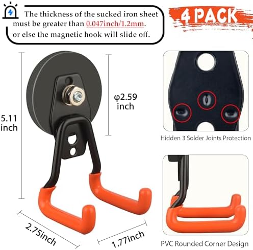 ULIBERMAGNET New Upgraded Heavy Duty Magnetic Garage Hooks, 4 Pack Strong Large - Image 3