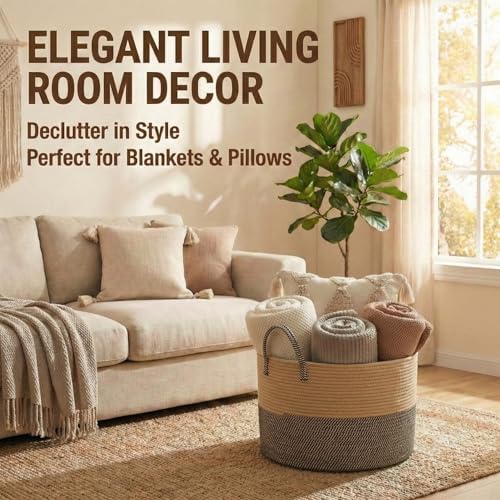 JMvicyroam 65L Extra Large Machine Washable Cotton Rope Blanket Basket - Image 2