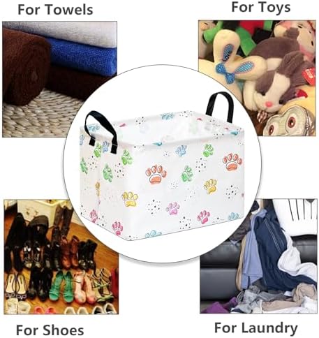Baby Storage Basket, Colorful Dog Paw Print, Waterproof Lining, Leather Handles - Image 6