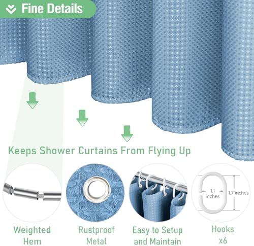 Dynamene Stall Waffle Shower Curtain 256 GSM Heavy 36"x72" Moonlight Blue - Image 5